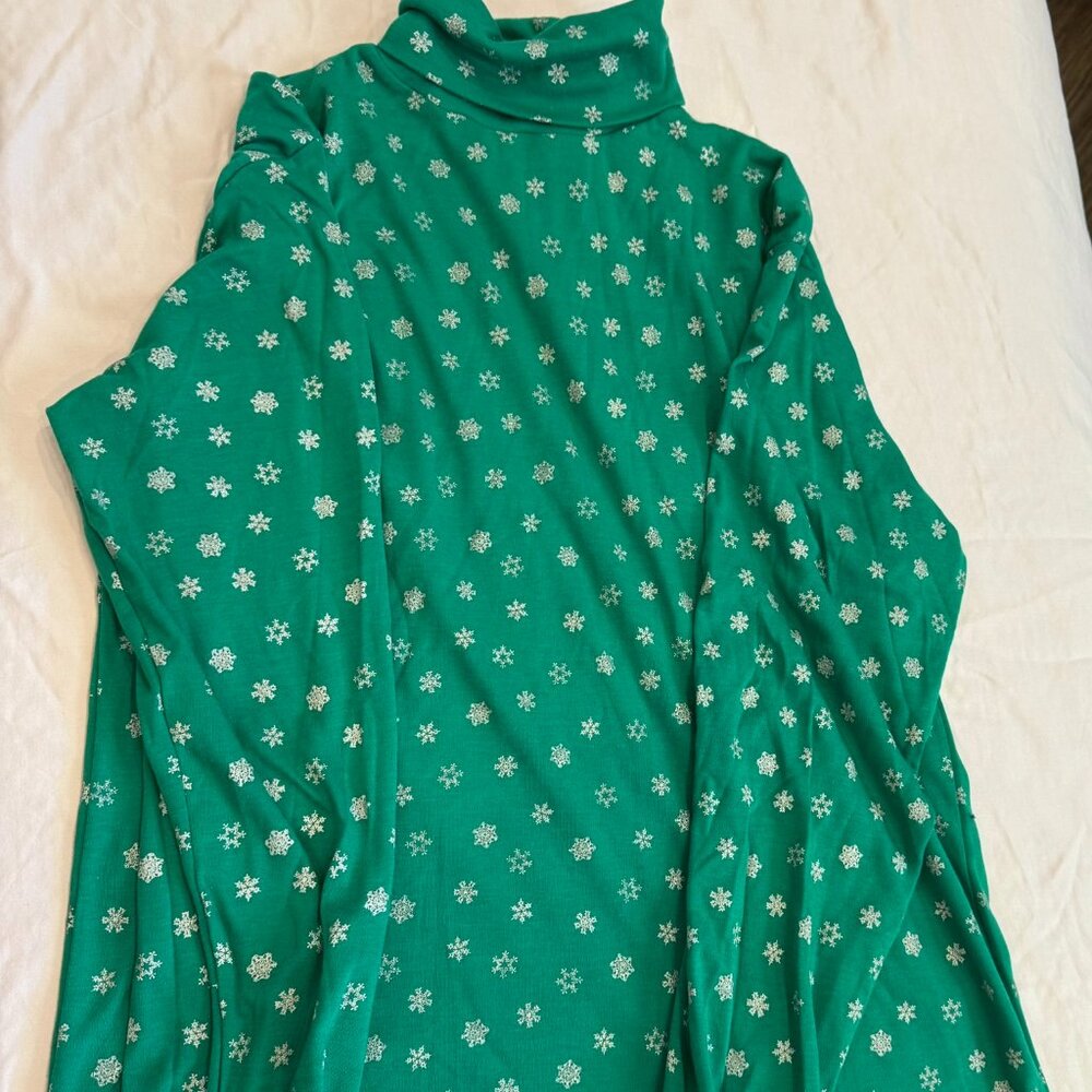 Women's Ugly Christmas Turtleneck Green Snowflakes Size Large Vintage